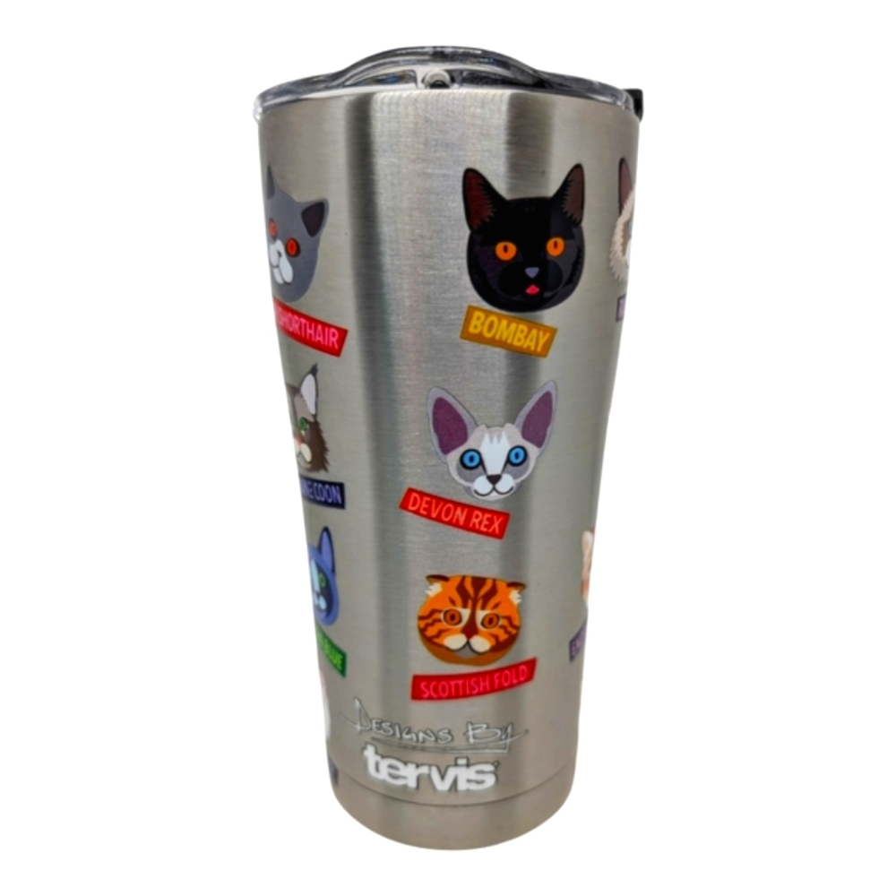 New Tervis Flat Cat Art Stainless Steel Lidded 20 OZ‎ Tumbler